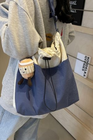 Lightweight Canvas Drawstring Bucket Bag for Women, Large Capacity, Artistic Japanese Style Crossbody Shoulder Bag