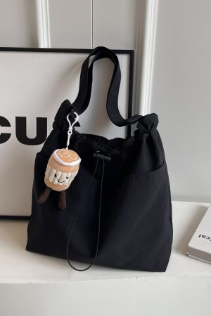 Lightweight Canvas Drawstring Bucket Bag for Women, Large Capacity, Artistic Japanese Style Crossbody Shoulder Bag