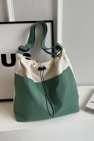Lightweight Canvas Drawstring Bucket Bag for Women, Large Capacity, Artistic Japanese Style Crossbody Shoulder Bag