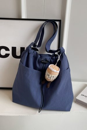 Lightweight Canvas Drawstring Bucket Bag for Women, Large Capacity, Artistic Japanese Style Crossbody Shoulder Bag