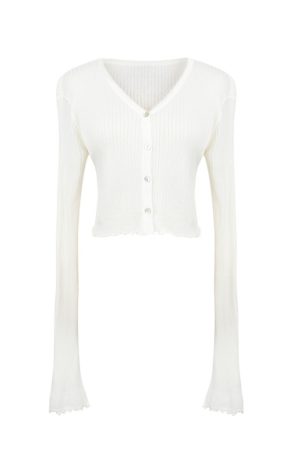 Lightweight Handmade Spring Summer Sun Protection Shirt, Vintage V-Neck Flared Sleeve Slimming Knit Top for Women