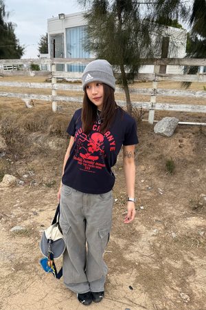 Little Devil Printed Slim Fit Short Sleeve T-Shirt for Women - Trendy Summer Top, Casual Daily Wear, Y2K Style