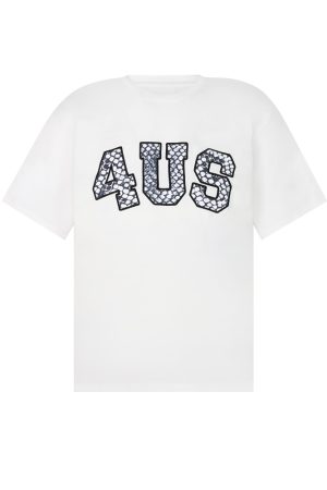 Loose Fit Short Sleeve T-Shirt with Snake Pattern and Embroidered Letters - Spring Summer National Trend for Couples