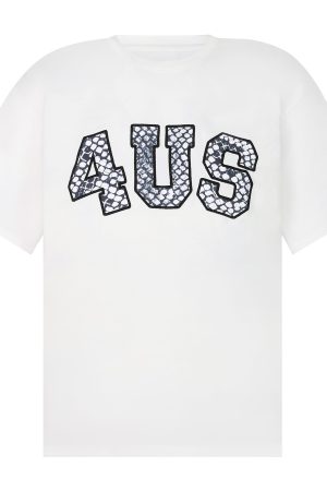 Loose Fit Short Sleeve T-Shirt with Snake Pattern and Embroidered Letters - Spring Summer National Trend for Couples