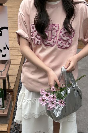 Loose Plush Round Neck Short Sleeve T-shirt for Couples - 2025 Spring/Summer National Trend, Versatile Casual Fashion