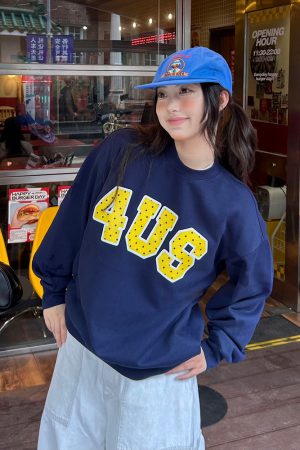 Loose Round Neck Polka Dot Print Pullover Sweatshirt - Spring Autumn Couple Style, National Trend, Casual Fashion Top