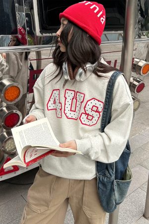 Loose Round Neck Polka Dot Print Pullover Sweatshirt - Spring Autumn Couple Style, National Trend, Casual Fashion Top