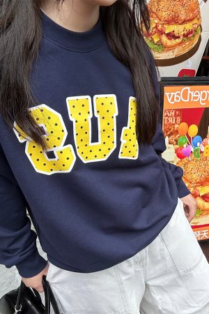 Loose Round Neck Polka Dot Print Pullover Sweatshirt - Spring Autumn Couple Style, National Trend, Casual Fashion Top