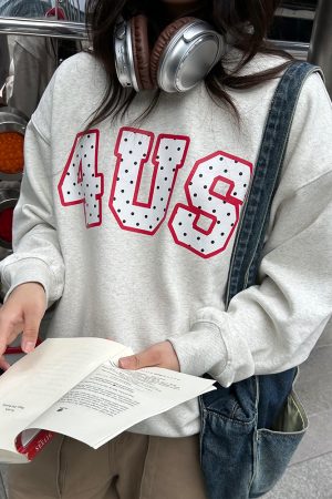 Loose Round Neck Polka Dot Print Pullover Sweatshirt - Spring Autumn Couple Style, National Trend, Casual Fashion Top