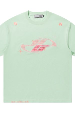 Loose Round Neck Short Sleeve T-Shirt with Patch Star Embroidery in Little Chanel Style for Men and Women, Y2K Fashion