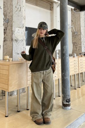 Loose Straight Leg Embroidered Waist Belt Rope Work Pants for Men and Women - Retro Street Style Wide Leg Trousers