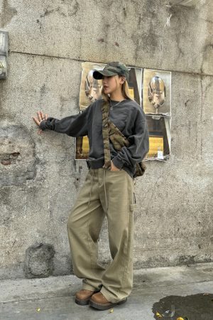 Loose Straight Leg Embroidered Waist Belt Rope Work Pants for Men and Women - Retro Street Style Wide Leg Trousers