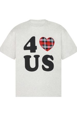 Loose Unisex Short Sleeve T-Shirt with Embroidered Heart - Summer Plaid Design, Trendy Casual Wear for Couples