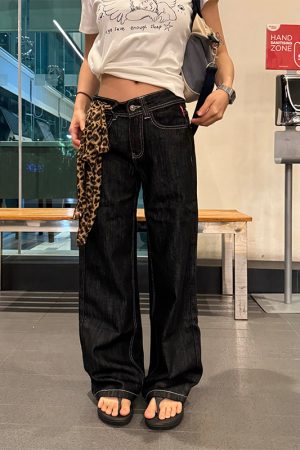 Low-Waist Straight-Leg Wide-Leg Jeans for Women - Trendy Casual High Street Design, Slimming Long Pants for Effortless Style