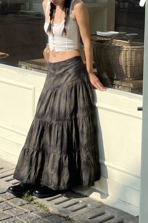 Low-Waist Tie-Dye Lace Spliced Cake Skirt - Versatile Loose Long Skirt for Women - Vintage Y2K Style