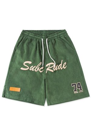 Men's Trendy Loose Casual Sports Shorts with Letter Print, Elastic Waist, Five-Point Design for Street Hip-Hop Style