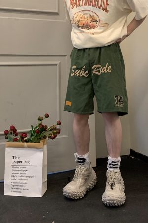 Men's Trendy Loose Casual Sports Shorts with Letter Print, Elastic Waist, Five-Point Design for Street Hip-Hop Style