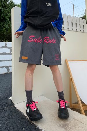 Men's Trendy Loose Casual Sports Shorts with Letter Print, Elastic Waist, Five-Point Design for Street Hip-Hop Style