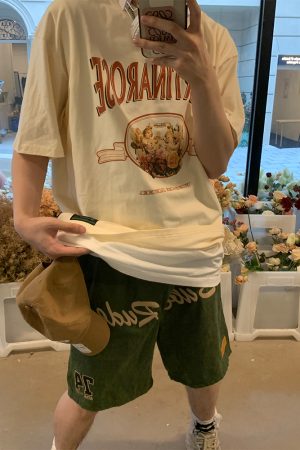 Men's Trendy Loose Casual Sports Shorts with Letter Print, Elastic Waist, Five-Point Design for Street Hip-Hop Style