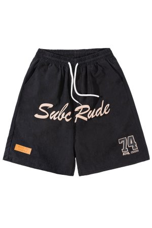 Men's Trendy Loose Casual Sports Shorts with Letter Print, Elastic Waist, Five-Point Design for Street Hip-Hop Style