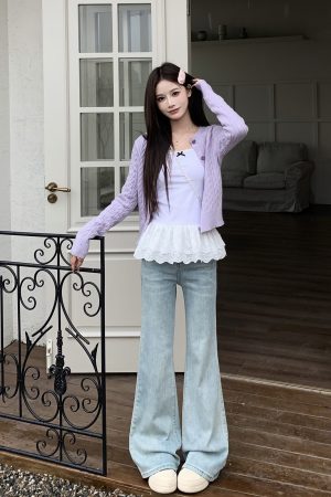 Mid-Waist Flared Jeans for Women - American Style Non-Stick Leg Slimming Pants - Versatile 2025 Spring Fashion