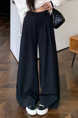 Mid-Waist Loose Slimming Pleated Wide-Leg Trousers for Women - Stylish Non-Selective Leg Type Suit Pants, Perfect for Y2K and Trendy Looks
