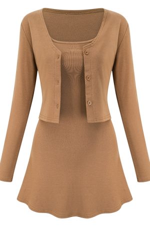 Mildred Sexy Slim Fit Two-Piece Set: Short Cardigan Camisole Dress & Slimming Skirt for Women - Trendy Y2K Style