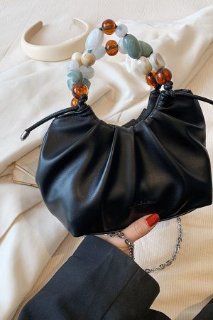 Minimalist Beaded Handbag for Women - Textured Wrinkled Crossbody Bag, Summer 2025 Fashion Essential