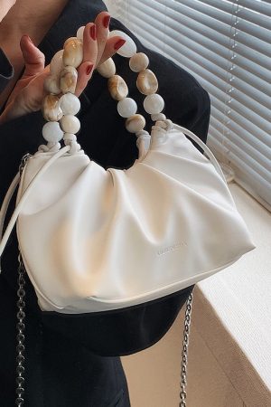 Minimalist Beaded Handbag for Women - Textured Wrinkled Crossbody Bag, Summer 2025 Fashion Essential