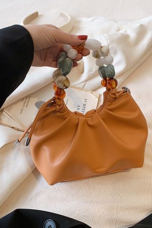 Minimalist Beaded Handbag for Women - Textured Wrinkled Crossbody Bag, Summer 2025 Fashion Essential