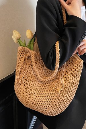 Minimalist Hollow Large-Capacity Tote Bag - Fashionable Summer Beach Vacation Bag 2025