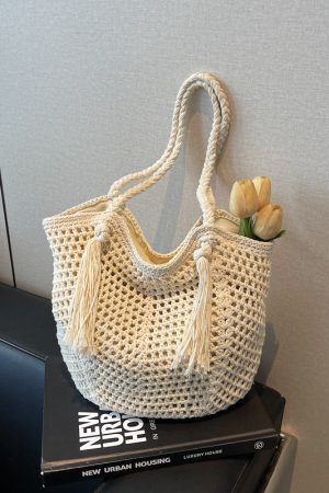 Minimalist Hollow Large-Capacity Tote Bag - Fashionable Summer Beach Vacation Bag 2025