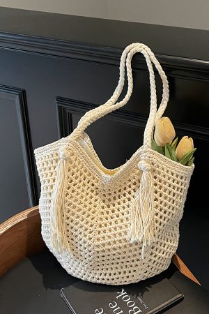 Minimalist Hollow Large-Capacity Tote Bag - Fashionable Summer Beach Vacation Bag 2025