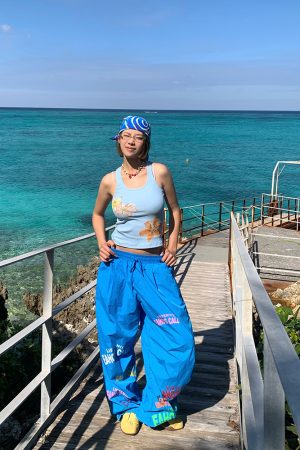 Minimalist Letter Print Drawstring Wide-Leg Pants for Men and Women - Casual Paratrooper Style, Slimming Long Pants