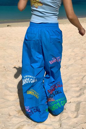 Minimalist Letter Print Drawstring Wide-Leg Pants for Men and Women - Casual Paratrooper Style, Slimming Long Pants