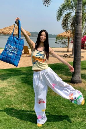 Minimalist Letter Print Drawstring Wide-Leg Pants for Men and Women - Casual Paratrooper Style, Slimming Long Pants