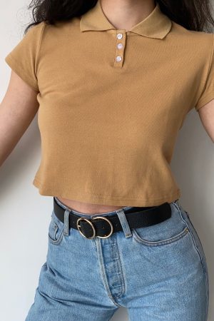 Minimalist Short-Sleeve Cropped T-Shirt for Women - European and American Style Small Lapel Pullover Top