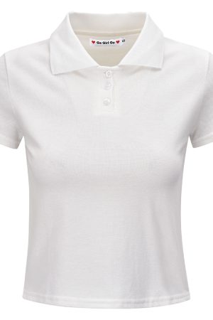 Minimalist Short-Sleeve Cropped T-Shirt for Women - European and American Style Small Lapel Pullover Top