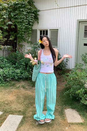 Minimalist Striped Drawstring Wide-Leg Pants for Men and Women, Loose Fit, Versatile and Slimming, Casual 90s Style Trousers