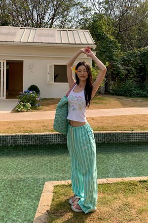 Minimalist Striped Drawstring Wide-Leg Pants for Men and Women, Loose Fit, Versatile and Slimming, Casual 90s Style Trousers