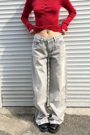 Mocha Gray Pear-Shaped Loose Versatile Straight Low-Rise Wide-Leg Jeans for Women - American Style Fashion 2025