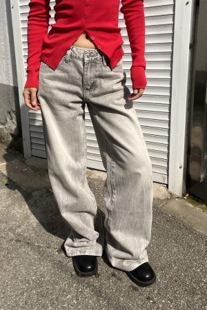 Mocha Gray Pear-Shaped Loose Versatile Straight Low-Rise Wide-Leg Jeans for Women - American Style Fashion 2025