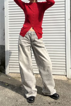 Mocha Gray Pear-Shaped Loose Versatile Straight Low-Rise Wide-Leg Jeans for Women - American Style Fashion 2025