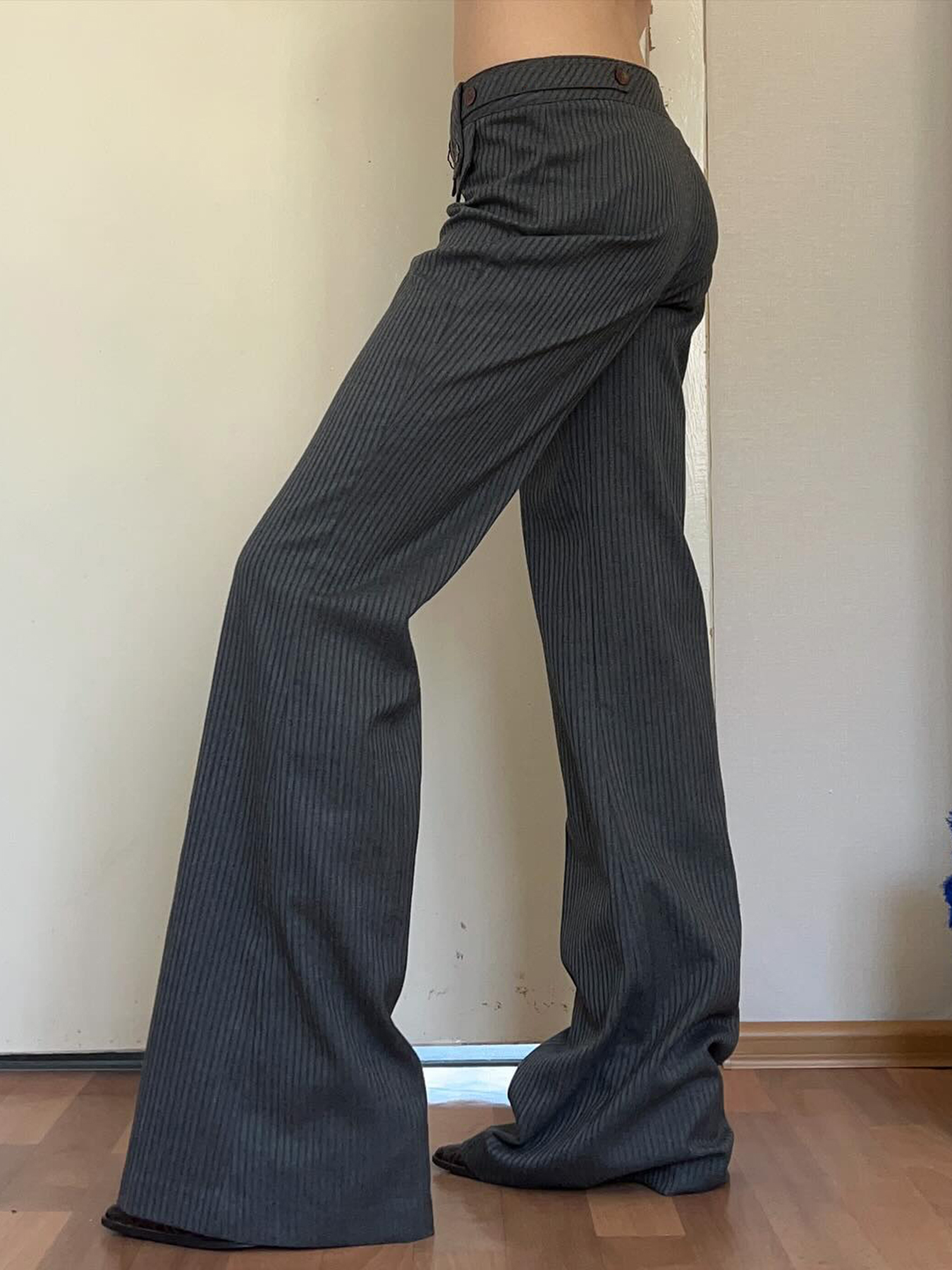 Modern Vintage Retro Low-Waist Striped Suit Pants for Women, Casual Straight-Leg Trousers, 90s Inspired Fashion Modern Vintage Retro Low-Waist Striped Suit Pants for Women, Casual Straight-Leg Trousers, 90s Inspired Fashion