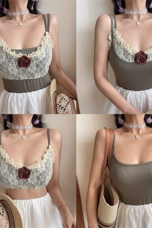 Multi-Way Wear Two-Piece Set - Handmade Elegant Lace Rose Camisole Top and Bottom - Fashionable Y2K Style