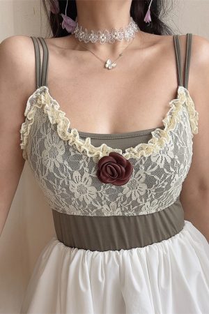 Multi-Way Wear Two-Piece Set - Handmade Elegant Lace Rose Camisole Top and Bottom - Fashionable Y2K Style