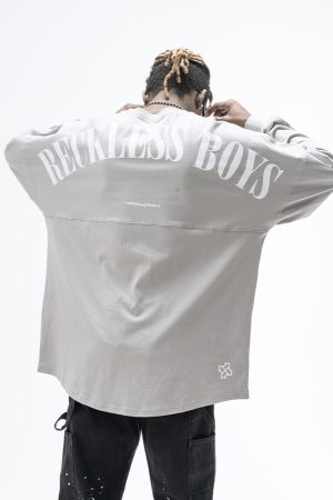 Multicolor Retro Print Loose Long Sleeve T-shirt for Boys - 90s Inspired Streetwear Style