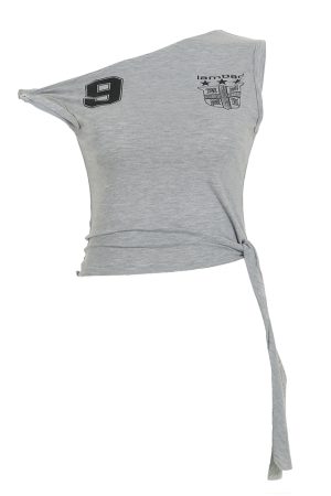 Off-Shoulder Twisted Knot Digital Print Tank Top for Women - Casual Versatile Short Top in American Street Style for Dancing