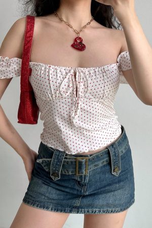 Off-the-Shoulder Polka Dot Camisole Top - Sexy Slim-Fit DIY European-American Style with Poker Pattern for Women