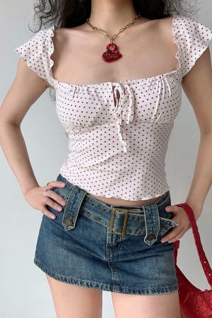 Off-the-Shoulder Polka Dot Camisole Top - Sexy Slim-Fit DIY European-American Style with Poker Pattern for Women